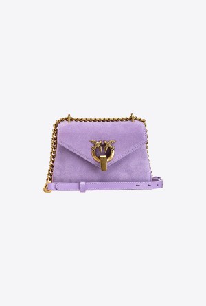 PURPLE TULIP-ANTIQUE GOLD Pinko Mini Cupido Bag Messenger in suede | DMYKV48653