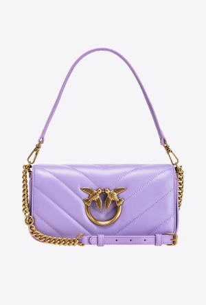 PURPLE TULIP-ANTIQUE GOLD Pinko Mini Love Bag Click Baguette Big Chevron | FMYHY26574