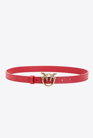 RED-ANTIQUE GOLD Pinko Love Birds thin leather belt | YMYVQ29042