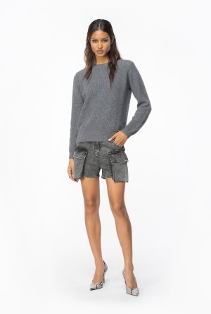 ROCK GREY Pinko Ribbed wool and cashmere sweater | MYJVR36442