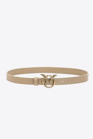 SAND-ANTIQUE GOLD Pinko Love Birds thin leather belt | PMYER39095