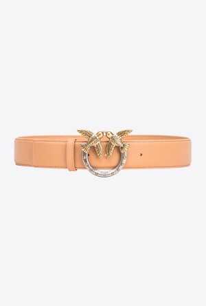 SANDSTORM-ANTIQUE GOLD Pinko High-waist Love Birds belt with studs 4cm | MYJKU97706