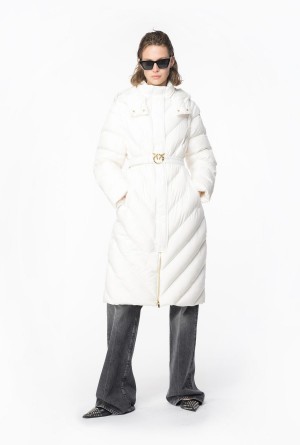 SILK WHITE Pinko Long padded chevron jacket | MYQAV25898