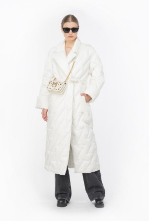 SILK WHITE Pinko Long wraparound down jacket | MYICD45923