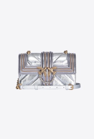SILVER-ANTIQUE GOLD Pinko Laminated Mini Love Bag One with chain embroidery | PMYER95418