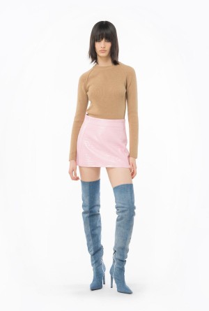 TANNIN BEIGE Pinko Long-sleeved rib-knit top | GMYUC63325