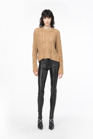 TANNIN BEIGE Pinko Soft cable-knit sweater | EMYHC69498