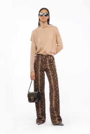 TANNIN BEIGE Pinko Wool turtleneck with ruching | MYQCS11886