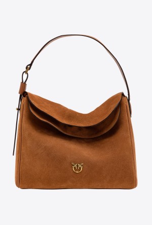 TAN ANTIQUE GOLD Pinko Big Leaf Bag Hobo in suede | MYIIZ95903