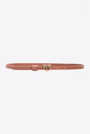 TAN ANTIQUE GOLD Pinko Thin belt with Love Birds buckle 1cm | MYJZR89244