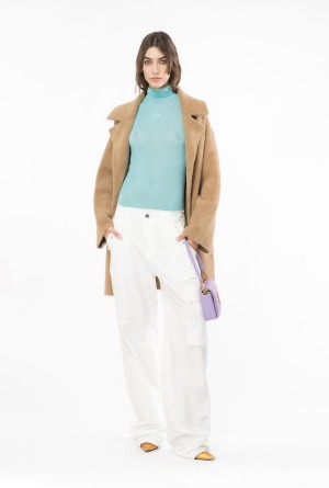 TURQUOISE BLUE Pinko Turtleneck with Love Birds embroidery | ZMYMJ62450