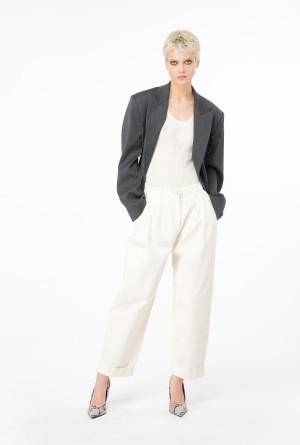 VANILLA ICE-CREAM WHITE Pinko Wide-leg gabardine trousers | DMYVO68660