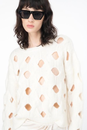 VANILLA ICE-CREAM WHITE Pinko Wool-blend sweater with openwork | EMYVG29000