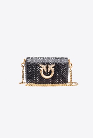 WHITE/BLACK-BRUSHED GOLD Pinko Galleria Micro Love Bag Click in polka-dot printed reptile skin | XMYGW52919