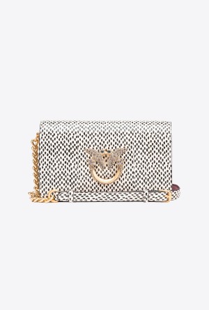 WHITE/BLACK-BRUSHED GOLD Pinko Galleria mini Love Bag Click in polka dot-printed reptile skin | TMYPQ76908