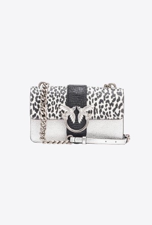 WHITE/BLACK-OLD SILVER Pinko Galleria caviar leather Mini Love Bag One | UMYND37076