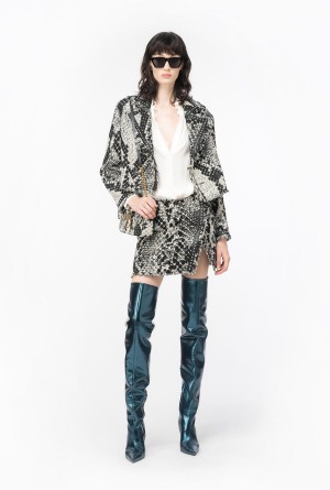 WHITE/BLACK Pinko Jacquard mini skirt with snake motif | MYJVR33915