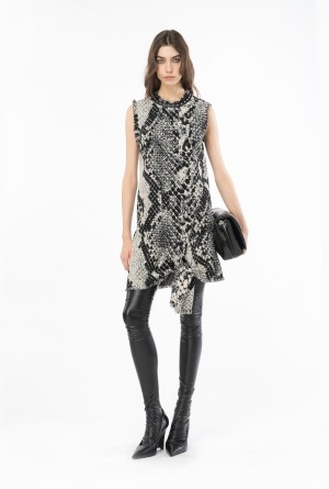 WHITE/BLACK Pinko Jacquard snake mini dress | XMYGW23014