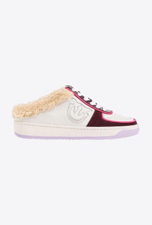WHITE/BURGUNDY/FUSCHIA Pinko Basketball Mule Sneakers | MYXMI51869