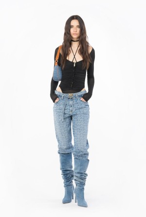 WHITE/DARK BLUE Pinko Mom-fit denim jeans with logo | FMYUI99416
