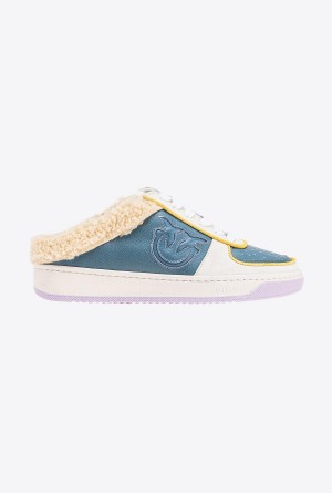WHITE/GREY/YELLOW Pinko Basketball Mule Sneakers | XMYGW76611
