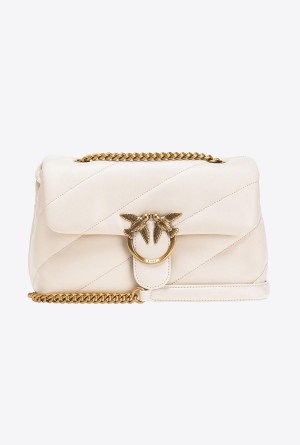 WHITE+WHITE-ANTIQUE GOLD Pinko Classic Love Bag Puff Maxi Quilt | MMYFT66338