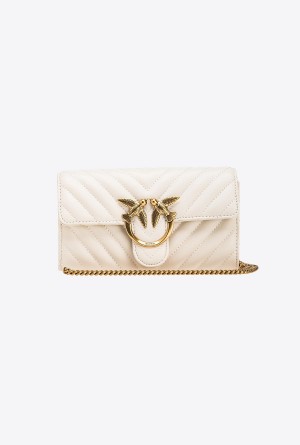 WHITE+WHITE-ANTIQUE GOLD Pinko Love Bag One Wallet Chevron | QMYUV69045