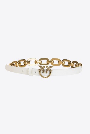 WHITE+WHITE-ANTIQUE GOLD Pinko Love Birds belt with large chain | MYEGJ97324