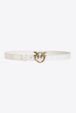 WHITE+WHITE-ANTIQUE GOLD Pinko Love Birds thin leather belt | MYICD25178