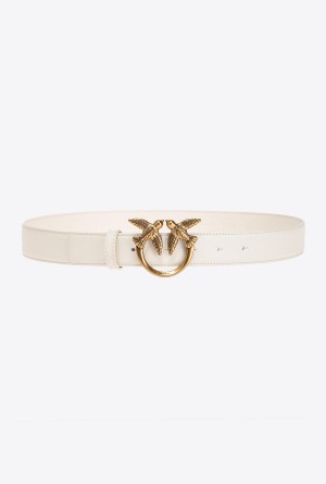 WHITE+WHITE-ANTIQUE GOLD Pinko Love Birds leather belt 3cm | LMYTR83958