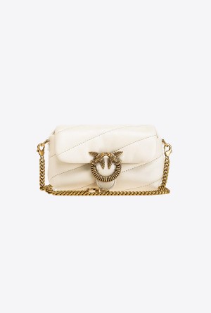 WHITE+WHITE-ANTIQUE GOLD Pinko Micro Love Bag Puff Maxi Quilt con twist buckle | UMYTG52707