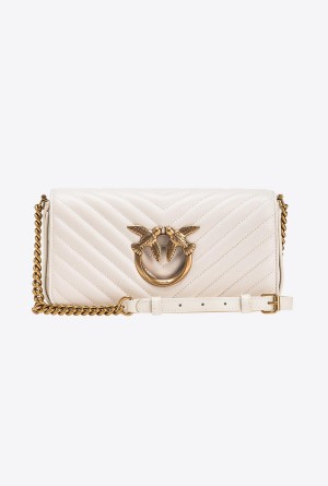 WHITE+WHITE-ANTIQUE GOLD Pinko Mini Love Bag Click Baguette Chevron | MYJKU89987