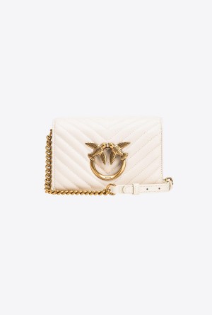 WHITE+WHITE-ANTIQUE GOLD Pinko Mini Love Bag Click Chevron | AMYDF42696
