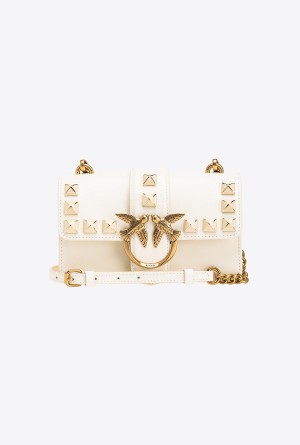 WHITE+WHITE-ANTIQUE GOLD Pinko Mini Love Bag One Painted Studs | EMYHC79329
