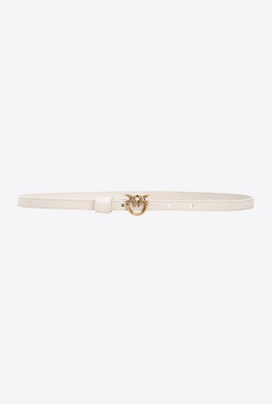 WHITE+WHITE-ANTIQUE GOLD Pinko Thin belt with Love Birds buckle 1cm | GMYEC15210