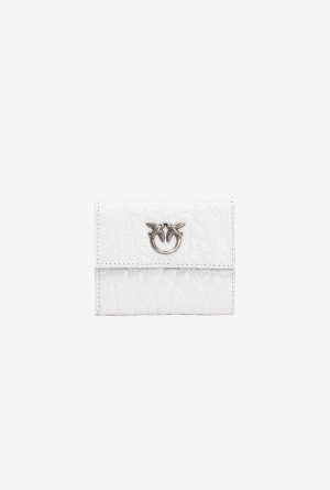WHITE+WHITE-OLD SILVER Pinko Galleria small wallet in white crocodile-print leather | QMYUV21556