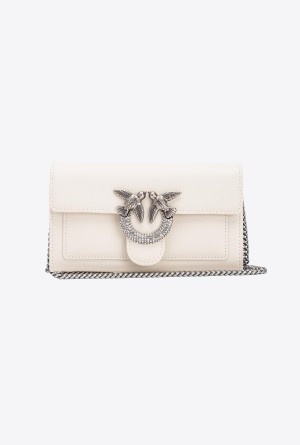 WHITE+WHITE-OLD SILVER Pinko Love Bag One Wallet with rhinestones | GMYUC77454
