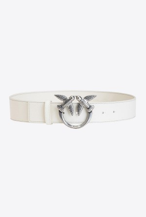 WHITE+WHITE-OLD SILVER Pinko Love Birds leather belt | MYICD42105