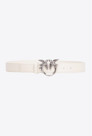 WHITE+WHITE-OLD SILVER Pinko Love Birds leather belt 3cm | MYZPD13056
