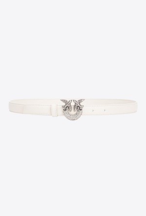 WHITE+WHITE-OLD SILVER Pinko Thin Love Birds belt with rhinestones 2cm | MYZDE48327