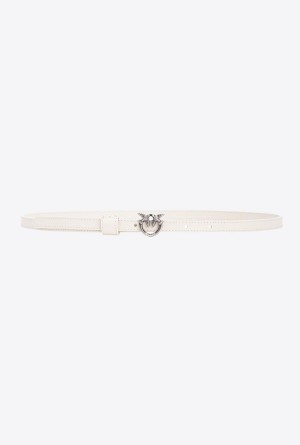 WHITE+WHITE-OLD SILVER Pinko Thin belt with Love Birds buckle 1cm | YMYVQ62213
