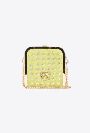 YELLOW LIME-SHINY GOLD Pinko Fully rhinestoned Box Clutch | MYJVR25893