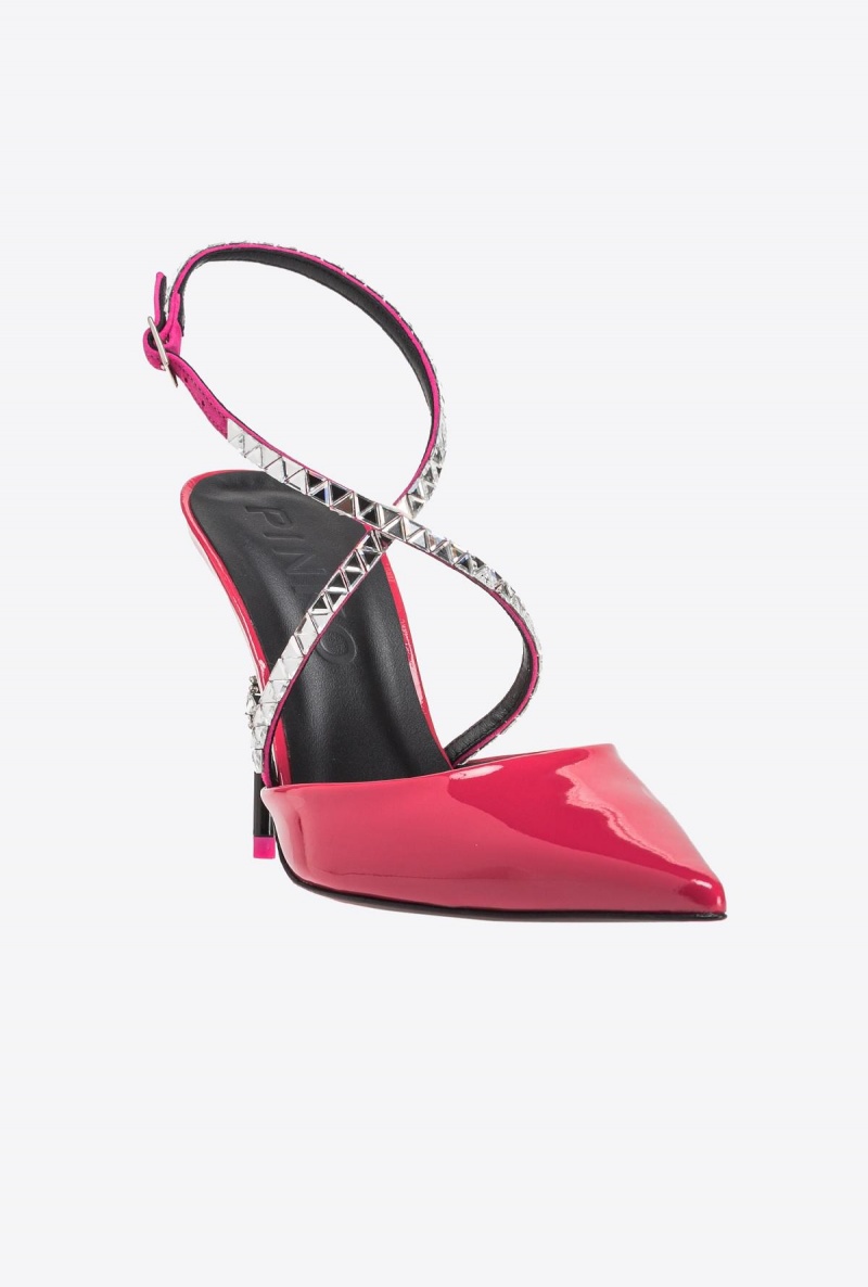 BEETROOT Pinko Patent leather slingback shoes with rhinestones | FMYHY34036