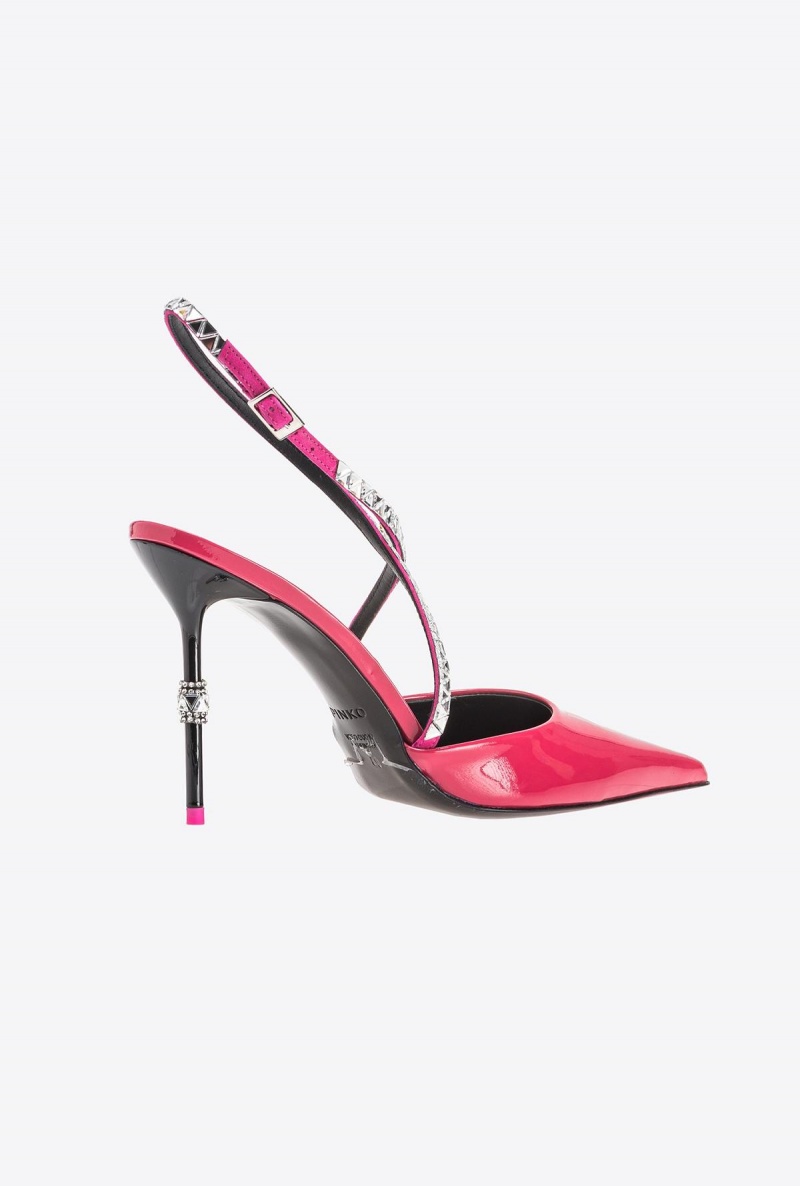 BEETROOT Pinko Patent leather slingback shoes with rhinestones | FMYHY34036