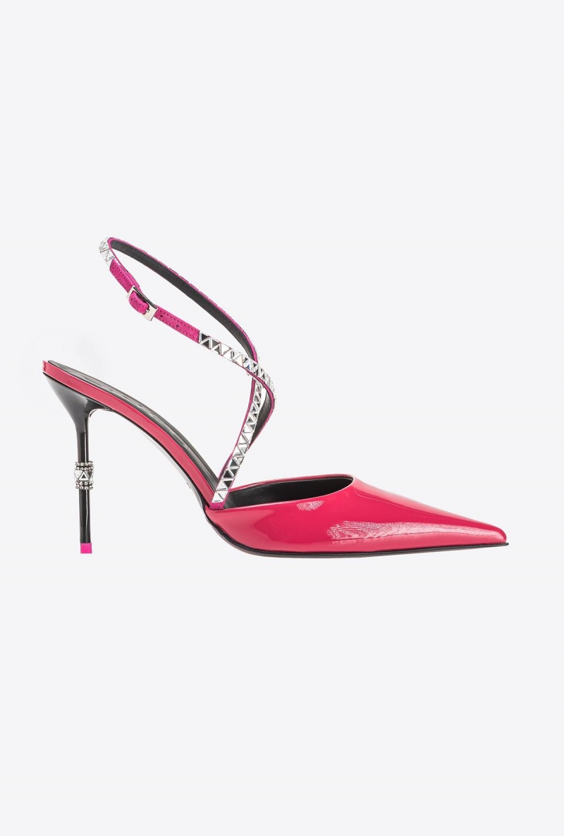 BEETROOT Pinko Patent leather slingback shoes with rhinestones | FMYHY34036