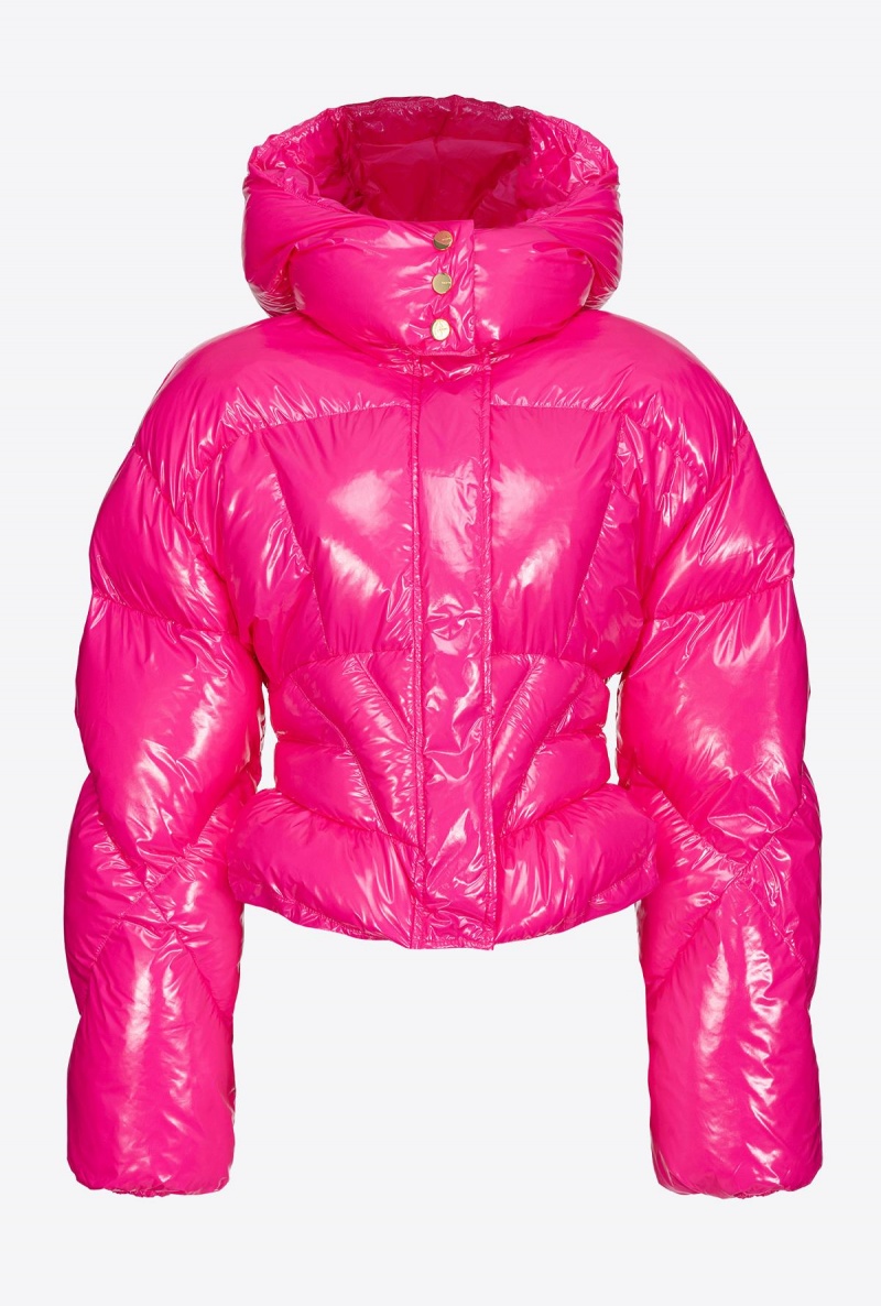 BEETROOT Pinko Short crystal nylon down jacket | MYNZX88584
