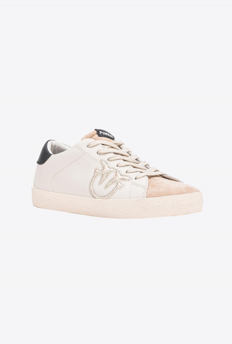 BEIGE/BLACK/GOLD Pinko Flat vintage sneakers with logo | ZMYNQ78331