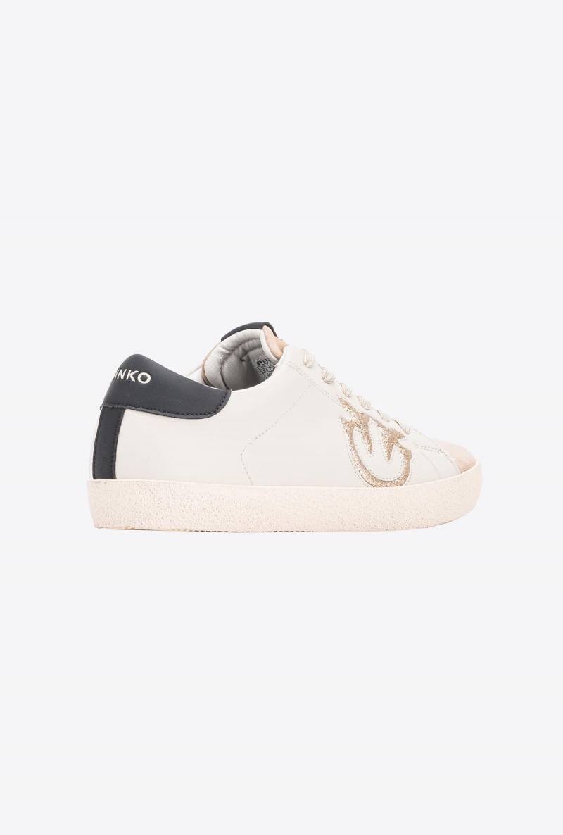 BEIGE/BLACK/GOLD Pinko Flat vintage sneakers with logo | ZMYNQ78331