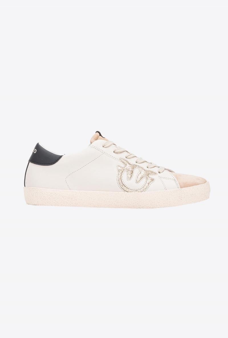 BEIGE/BLACK/GOLD Pinko Flat vintage sneakers with logo | ZMYNQ78331