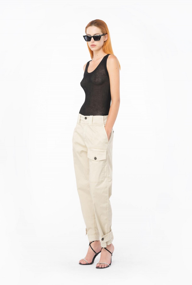 BEIGE-WOOD ASH Pinko Stretch cotton cargo trousers | YMYVQ75877